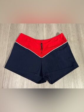 Nautica Vintage Women’s Nylon Swim Beach Shorts Red Blue Size Large